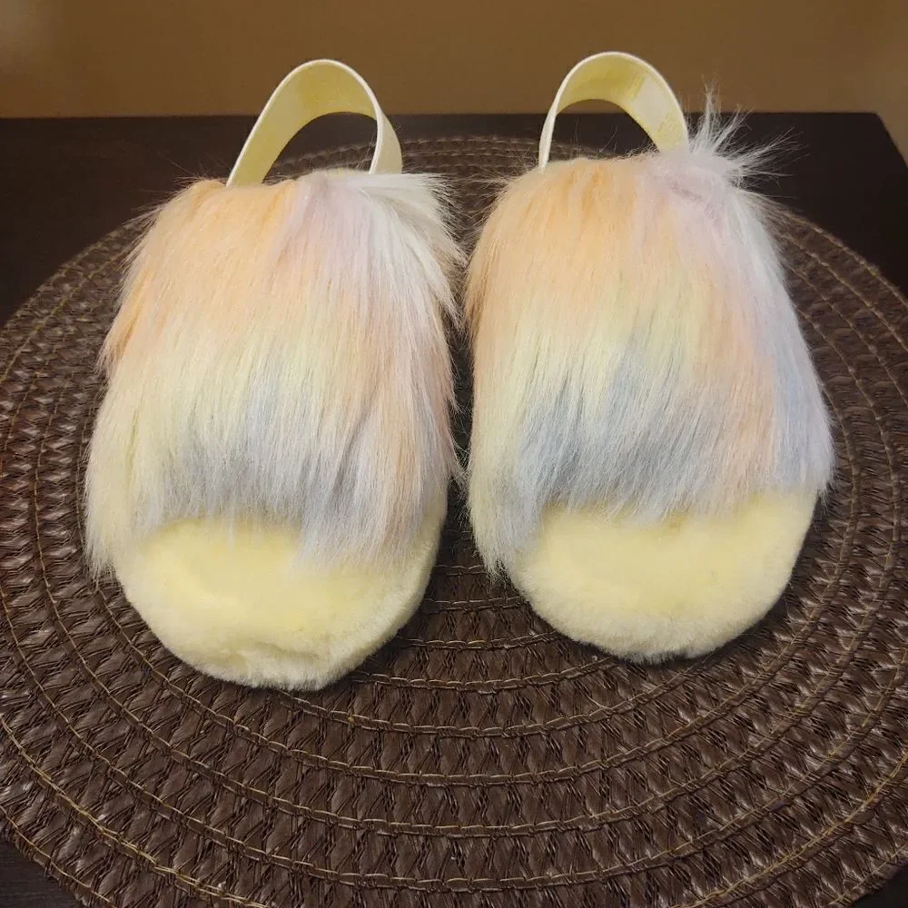UGG Fluff Yeah Slide Slippers Lemonade Tie Dye Youth Kids Size 13 NEW